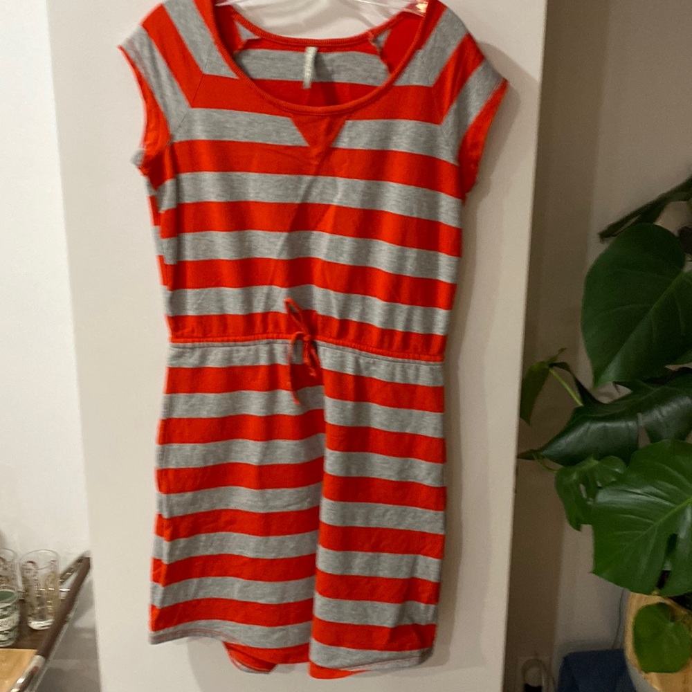HANNA ANDERSSON red grey French terry sumner dress cap sleeve S